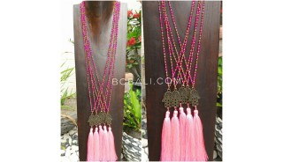 hamsa hand pendant tassels necklace crystal bead 2color shown